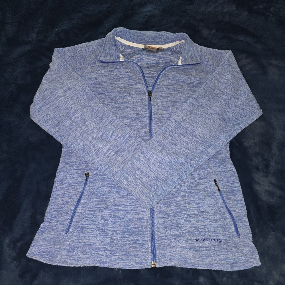 Merrell Blue Soft Full Zip Up Jacket Fleece Fuzzy Hooded Coat Womens Size Medium